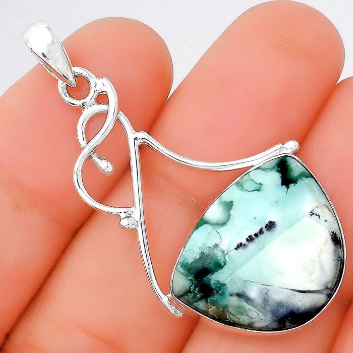 Dendritic Chrysoprase - Africa 925 Sterling Silver Pendant Jewelry SDP86125 P-1036, 17x20 mm