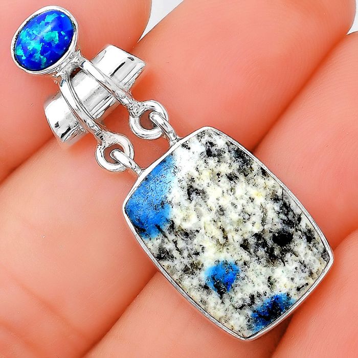 K2 Blue - Azurite In Quartz & Fire Opal Pendant SDP86455 P-1276, 14x19 mm