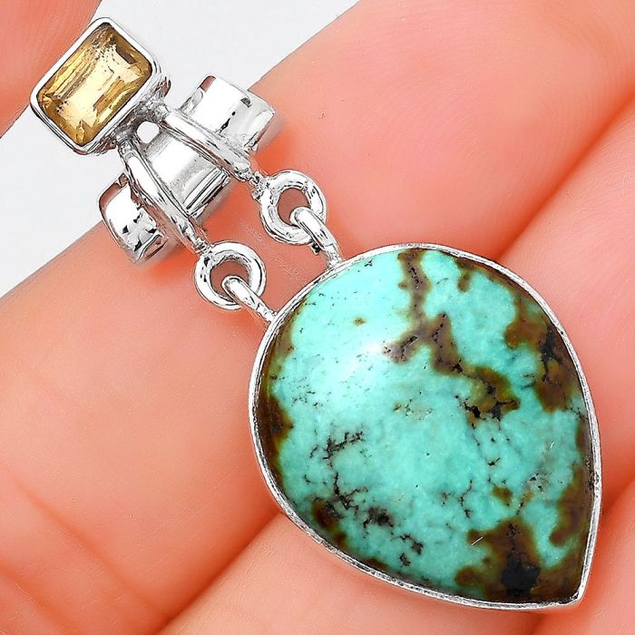 Lucky Charm Tibetan Turquoise & Citrine Pendant SDP86488 P-1276, 17x22 mm