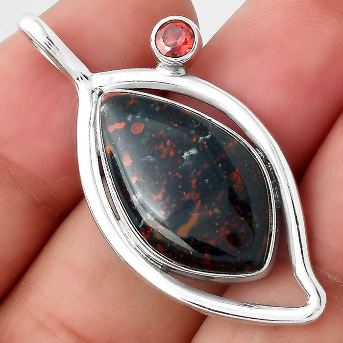 Natural Blood Stone - India and Garnet Pendant SDP87422 P-1640, 13x23 mm