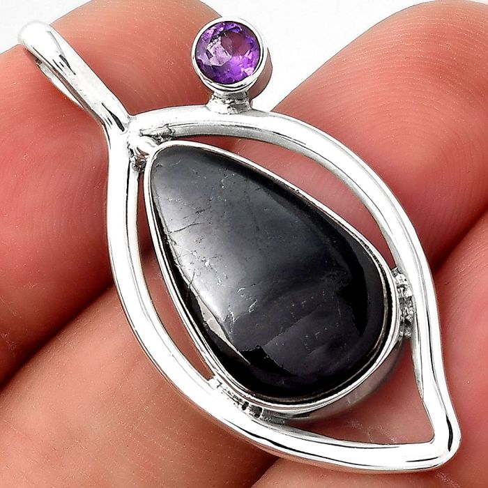 Black Onyx - Brazil and Amethyst Pendant SDP87460 P-1640, 12x19 mm