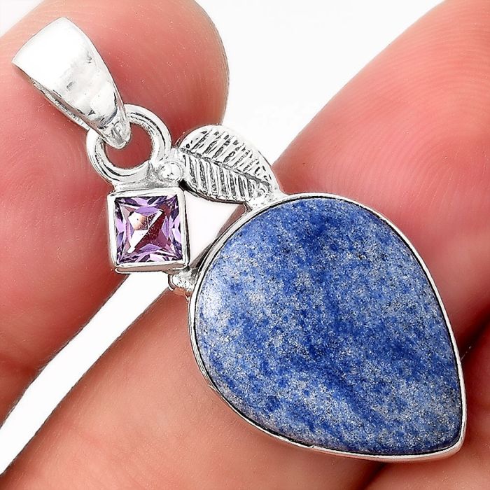 Dumortierite Quartz and Amethyst Pendant SDP89022 P-1652, 14x18 mm