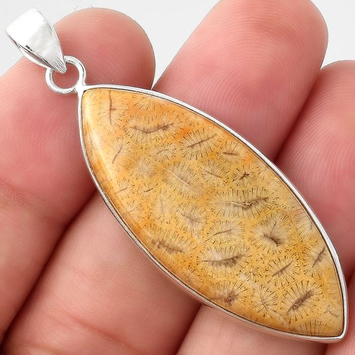 Natural Ant Fossil Coral Pendant SDP89287 P-1001, 17x40 mm