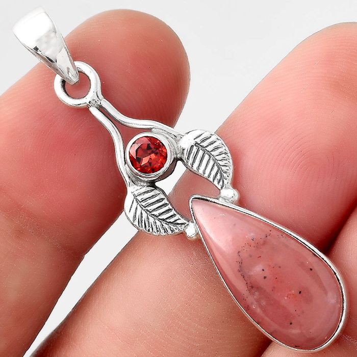 Guava Quartz - Brazil and Garnet Pendant SDP89808 P-1416, 9x19 mm