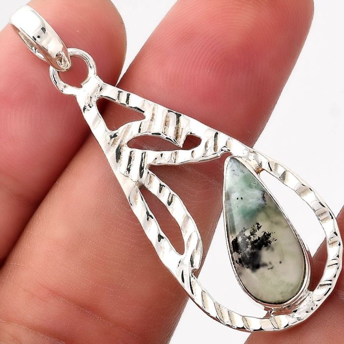 Dendritic Chrysoprase - Africa 925 Sterling Silver Pendant Jewelry SDP89998 P-1657, 8x17 mm