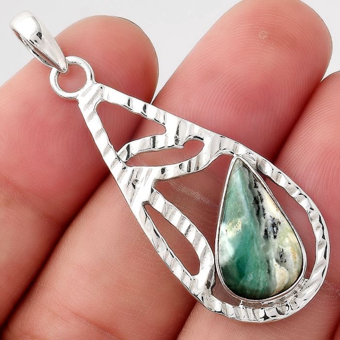 Dendritic Chrysoprase - Africa 925 Sterling Silver Pendant Jewelry SDP90037 P-1657, 10x17 mm
