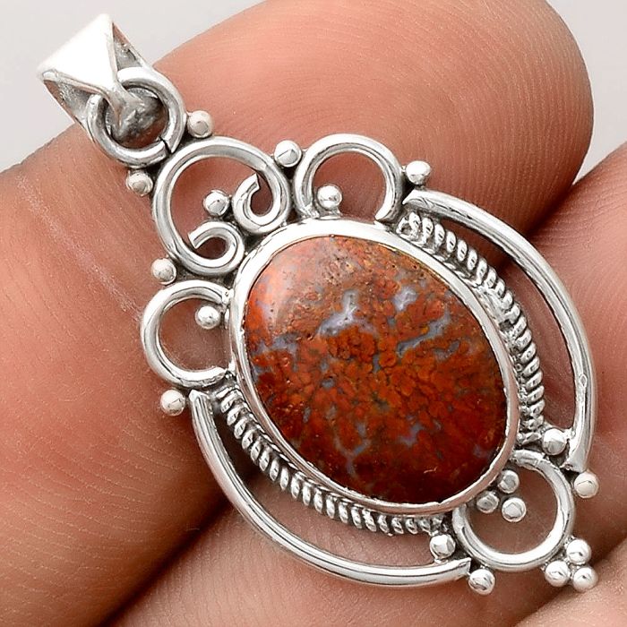 Natural Red Moss Agate Pendant SDP91224 P-1569, 11x15 mm