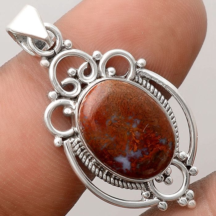 Natural Red Moss Agate Pendant SDP91249 P-1569, 11x15 mm