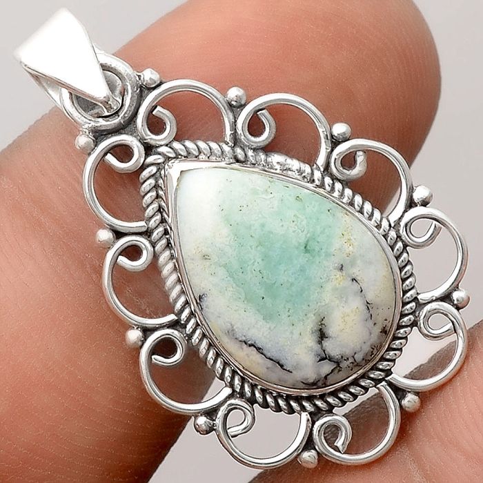 Dendritic Chrysoprase - Africa 925 Sterling Silver Pendant Jewelry SDP91276 P-1699, 11x16 mm