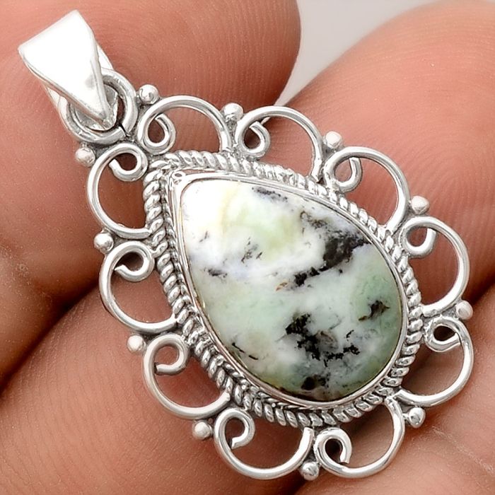 Dendritic Chrysoprase - Africa 925 Sterling Silver Pendant Jewelry SDP91277 P-1699, 11x16 mm