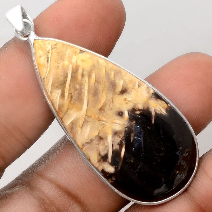 Natural Root Plume Agate Pendant SDP91484 P-1001, 23x48 mm