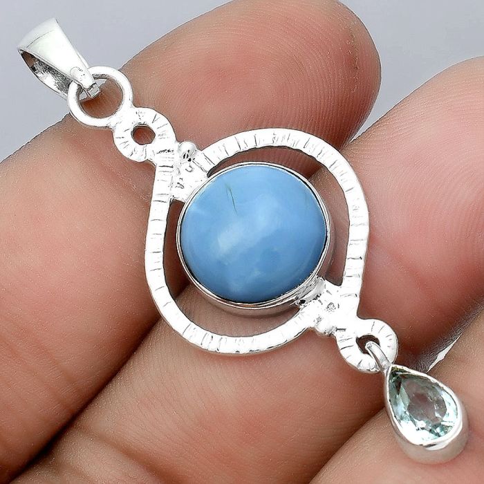 Natural Owyhee Opal and Sky Blue Topaz Pendant SDP91832 P-1115, 12x12 mm