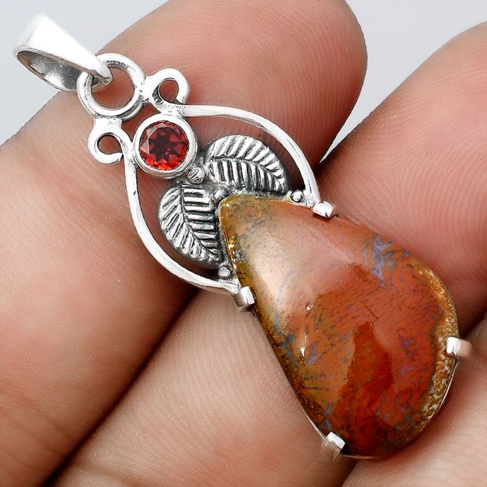 Natural Red Moss Agate and Garnet Pendant SDP91908 P-1434, 14x23 mm