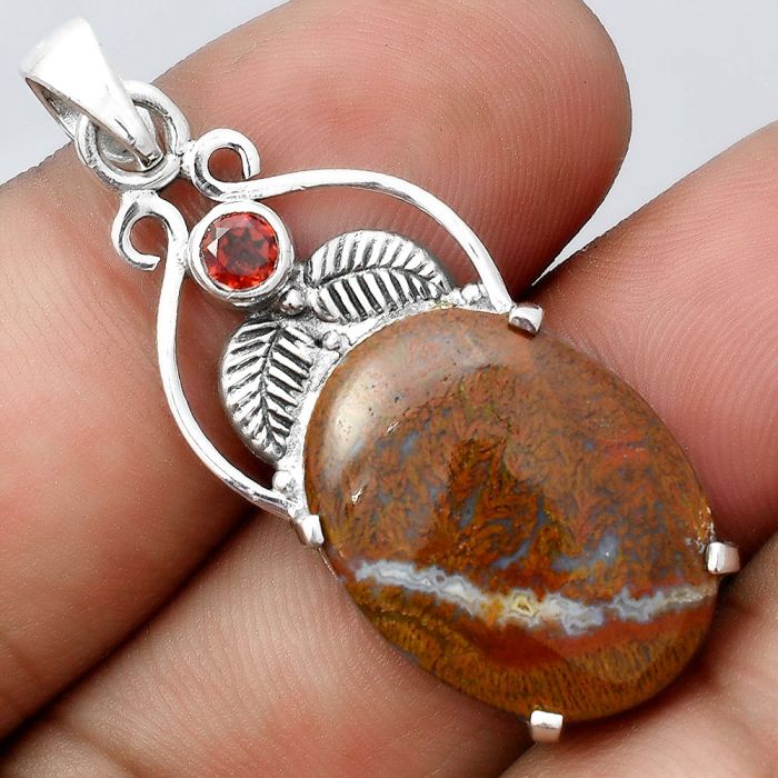 Natural Red Moss Agate and Garnet Pendant SDP91909 P-1434, 16x21 mm