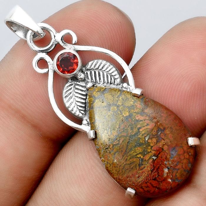 Natural Red Moss Agate and Garnet Pendant SDP91941 P-1434, 15x22 mm