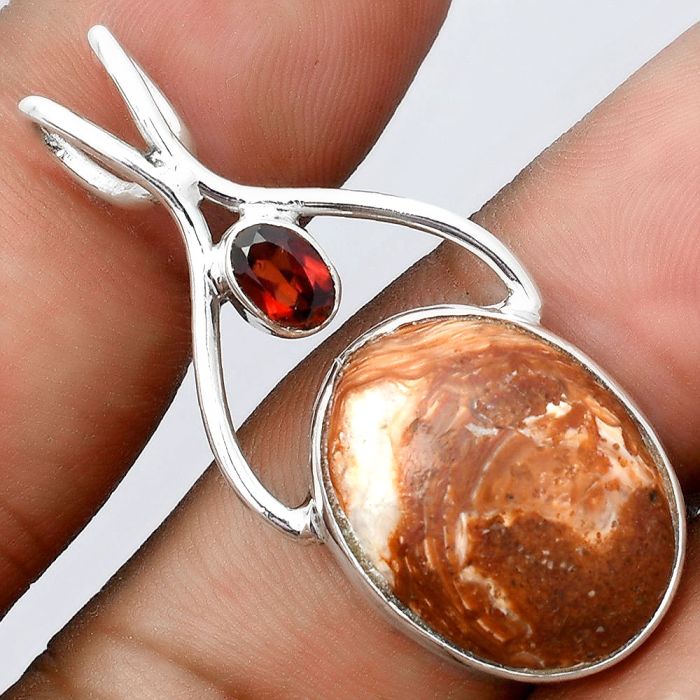 Natural Caramel Opal and Garnet Pendant SDP91959 P-1038, 15x19 mm