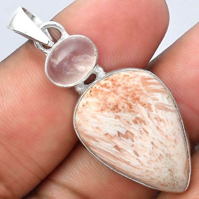 Orange Scolecite - India & Rose Quartz Pendant SDP92280 P-1098, 18x25 mm