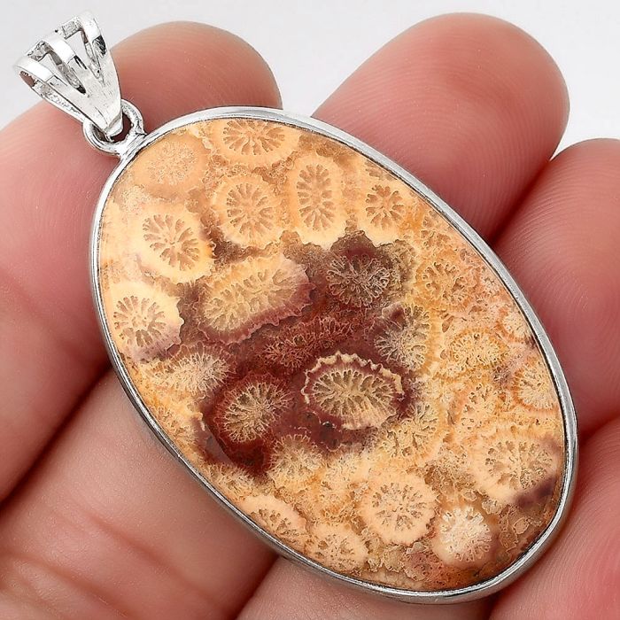 Natural Flower Fossil Coral Pendant SDP92588 P-1001, 24x38 mm