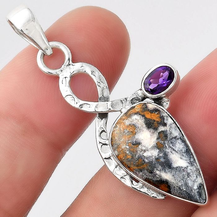 Indian Blanket Jasper & Amethyst Pendant SDP93167 P-1111, 11x20 mm