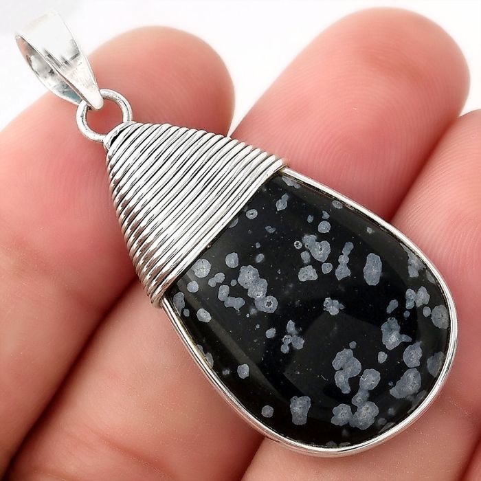 Natural Snow Flake Obsidian Pendant SDP93220 P-1411, 19x33 mm