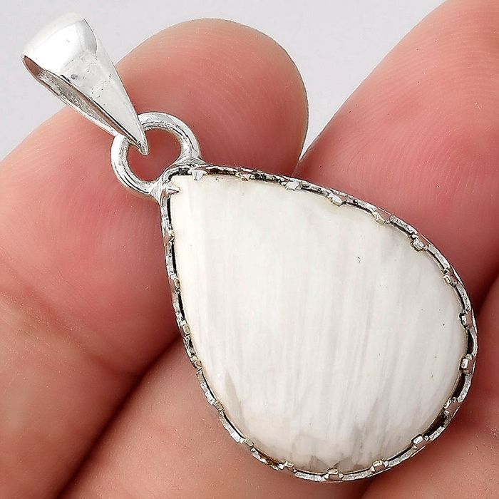 Natural White Scolecite Pendant SDP93345 P-1325, 18x25 mm