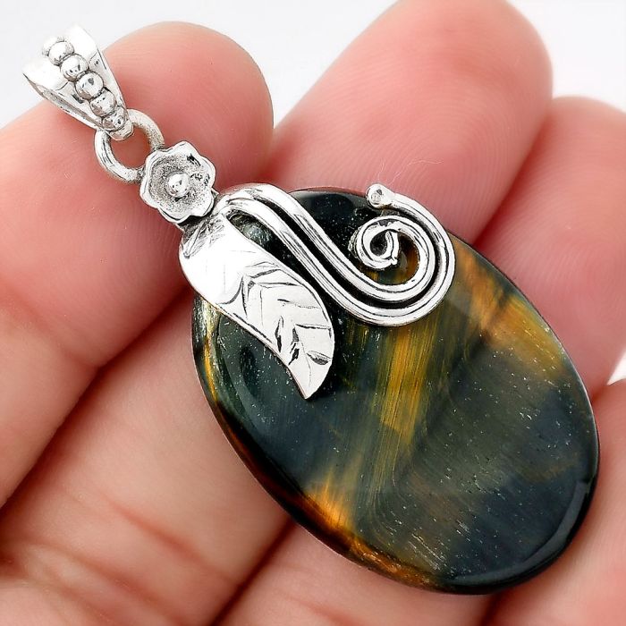 Natural Blue Tiger Eye Pendant SDP93441 P-1582, 23x33 mm