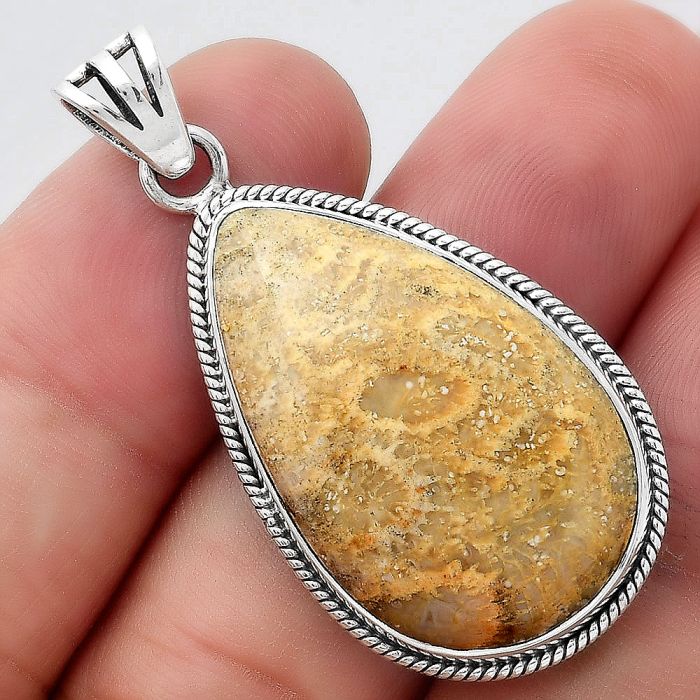 Natural Flower Fossil Coral Pendant SDP94713 P-1056, 19x29 mm