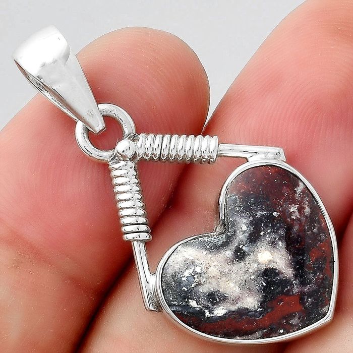 Valentine Gift Heart Natural Indian Blanket Jasper Pendant SDP95098 P-1600, 15x17 mm