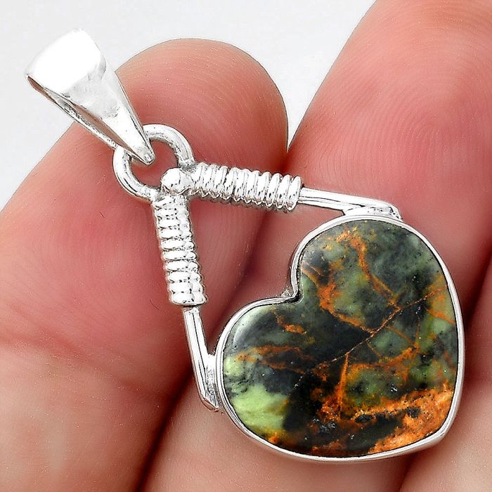 Valentine Gift Heart Turkish Rainforest Chrysocolla Pendant SDP95100 P-1600, 16x17 mm