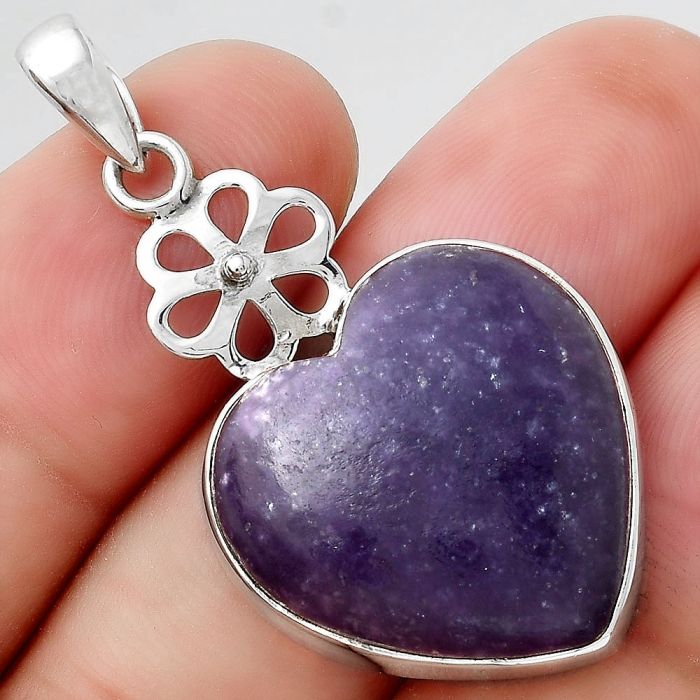 Valentine Gift Heart Natural Purple Lepidolite Pendant SDP95785 P-1634, 21x21 mm