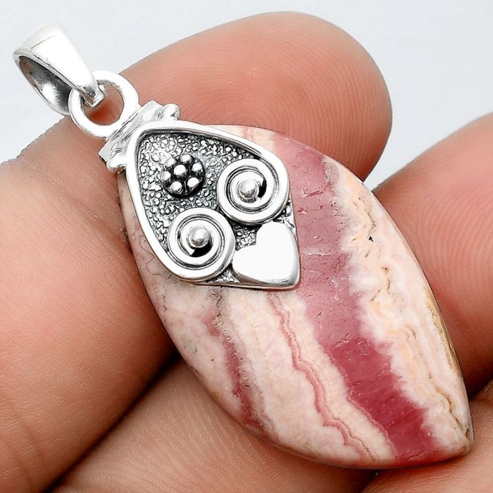 Natural Rhodochrosite Argentina Pendant SDP97299 P-1388, 18x32 mm