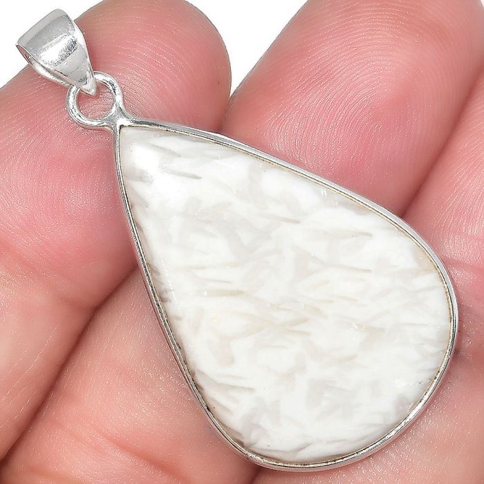 Natural White Scolecite Pendant SDP97878 P-1001, 21x32 mm