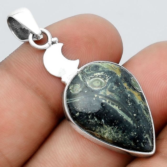 Crescent Moon - Star Galaxy Jasper Pendant SDP98690 P-1368, 16x23 mm