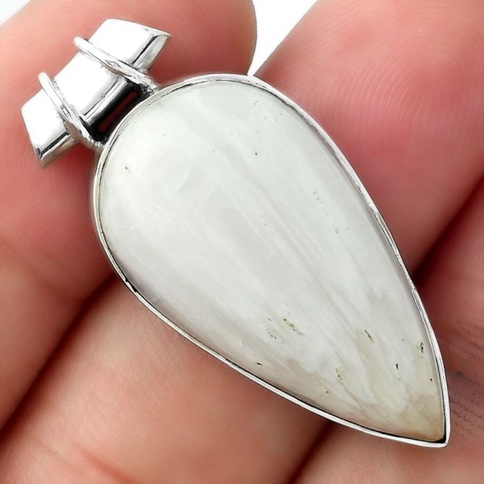 Natural White Scolecite Pendant SDP98781 P-1304, 16x29 mm