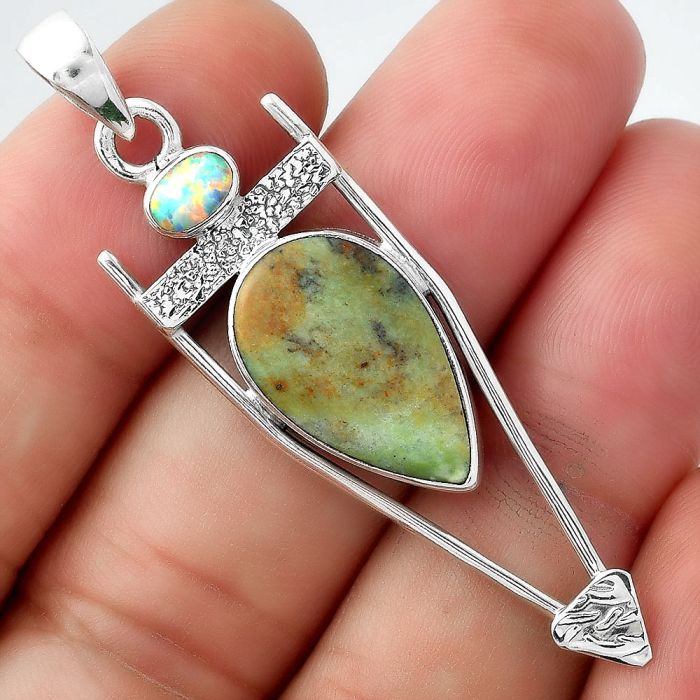 Natural Chrome Chalcedony & Fire Opal Pendant SDP98826 P-1360, 11x19 mm