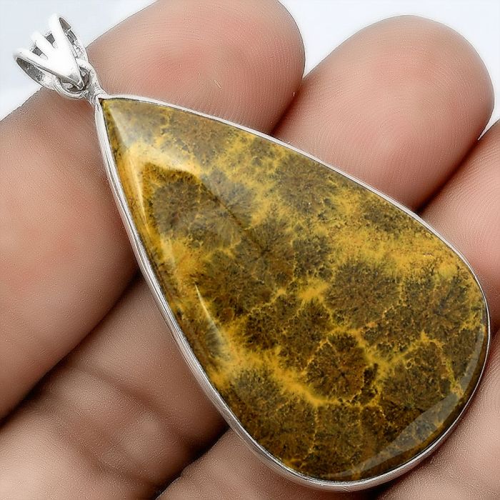 Natural Fossil Coral Pendant SDP99973 P-1001, 26x45 mm