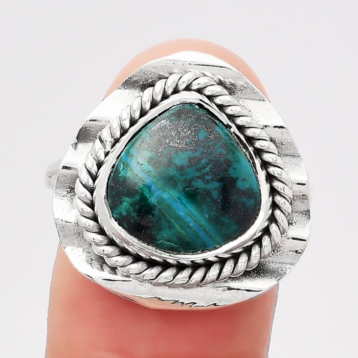 Natural Azurite Chrysocolla Ring size-8.5 SDR114465 R-1212, 12x12 mm