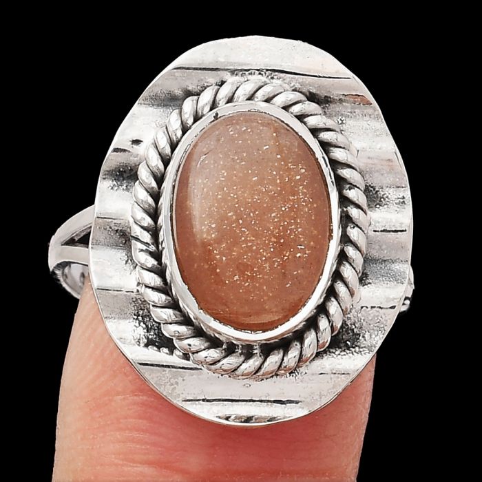 Natural Sunstone - Namibia Ring size-8.5 SDR114479 R-1212, 9x13 mm