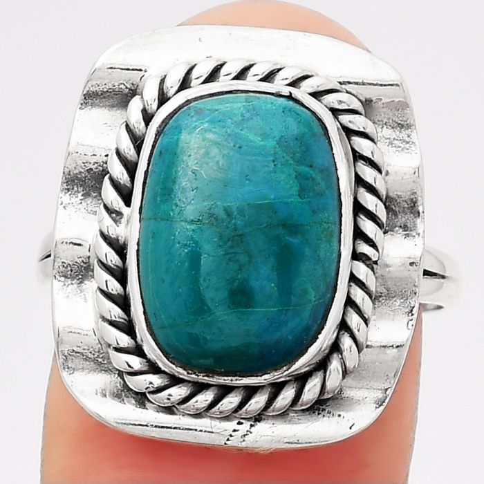 Natural Azurite Chrysocolla Ring size-8 SDR114496 R-1212, 9x13 mm