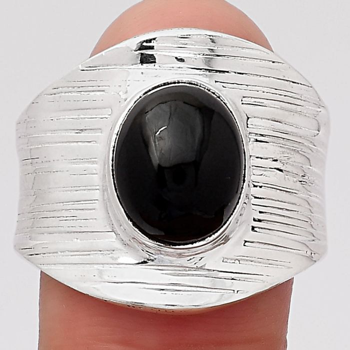Natural Black Onyx - Brazil Ring size-8.5 SDR114773 R-1378, 9x11 mm