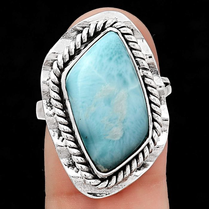 Natural Larimar (Dominican Republic) Ring size-8 SDR115006 R-1212, 10x19 mm