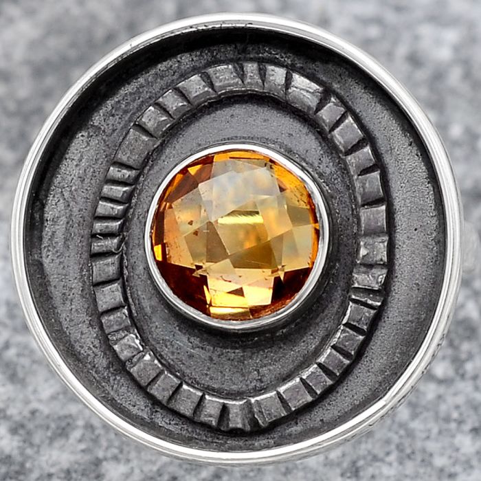 Faceted Natural Citrine Ring size-7 SDR116769 R-1080, 7x7 mm