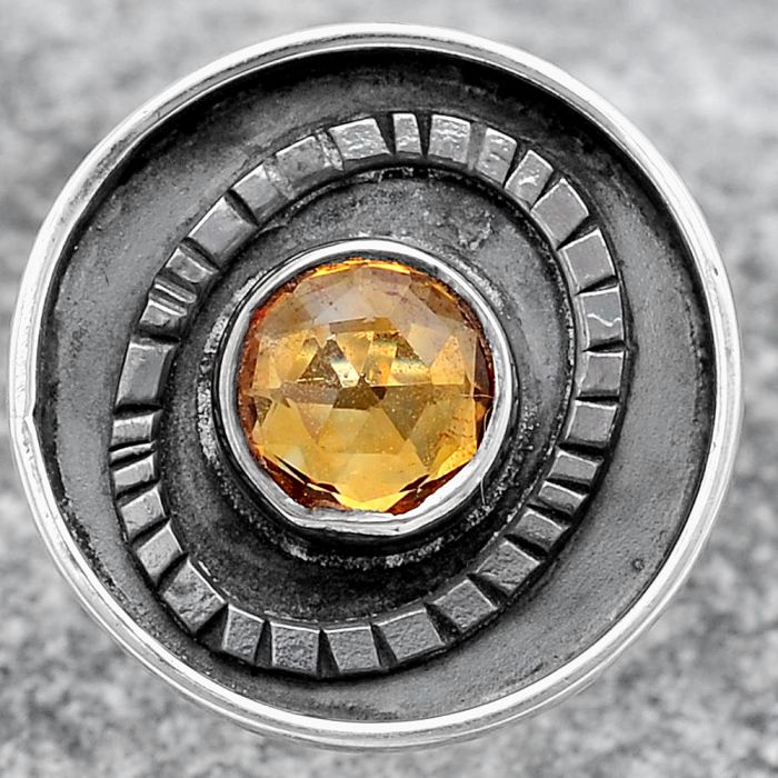 Faceted Natural Citrine Ring size-7 SDR116810 R-1080, 7x7 mm