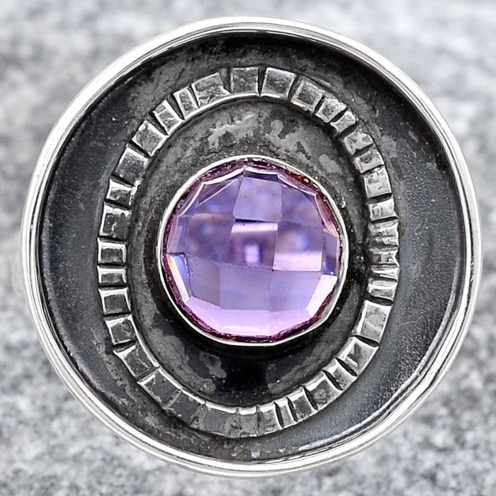 Faceted Natural Amethyst Ring size-7 SDR116814 R-1080, 7x7 mm