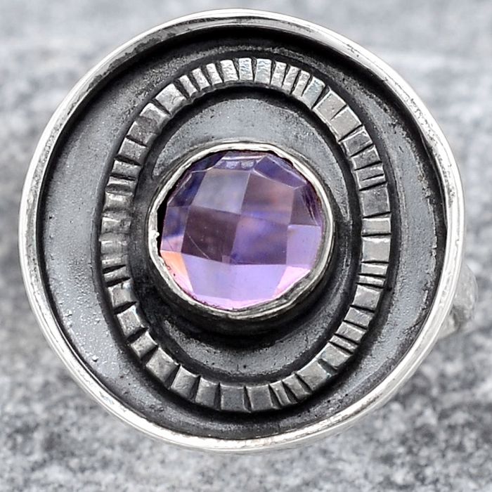 Faceted Natural Amethyst Ring size-7 SDR116820 R-1080, 7x7 mm