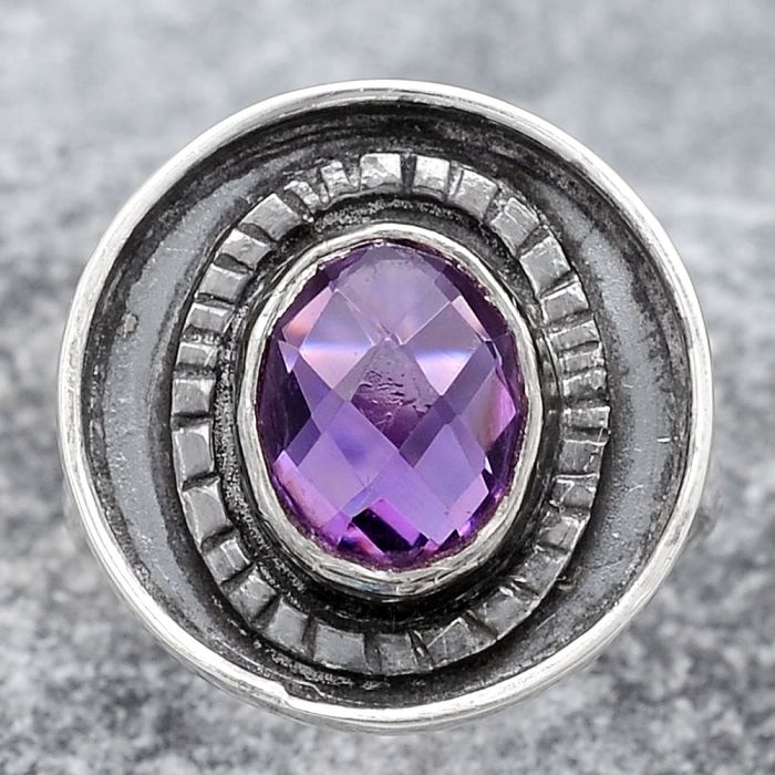 Faceted Natural Amethyst Ring size-7 SDR116857 R-1080, 7x9 mm