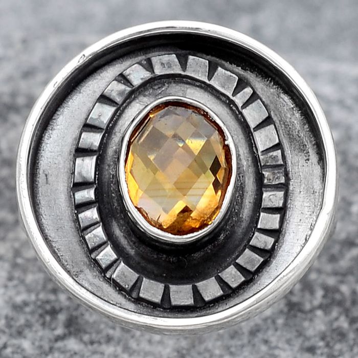 Faceted Natural Citrine Ring size-7 SDR116862 R-1080, 6x8 mm