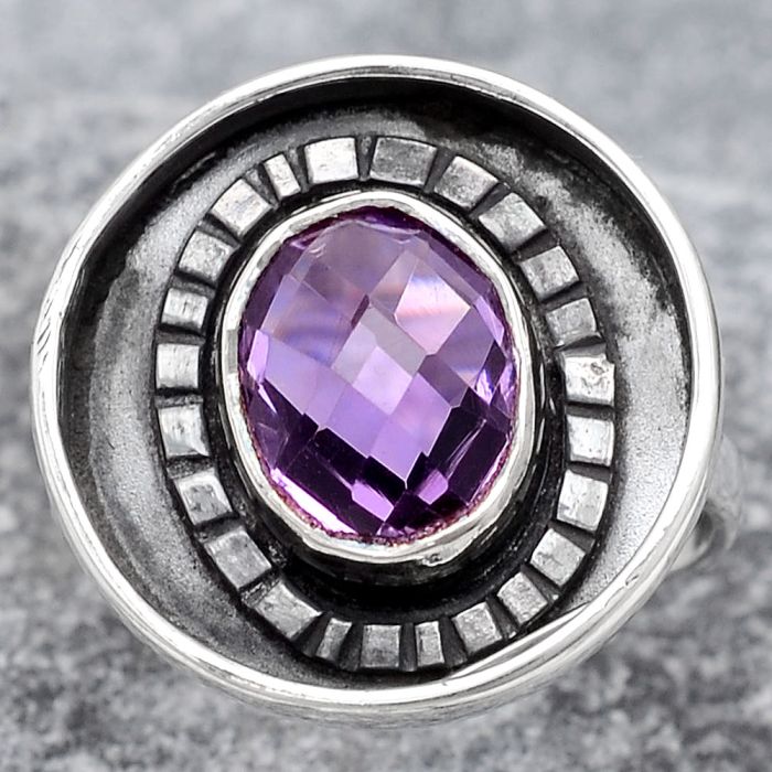 Faceted Natural Amethyst Ring size-7 SDR116866 R-1080, 8x10 mm