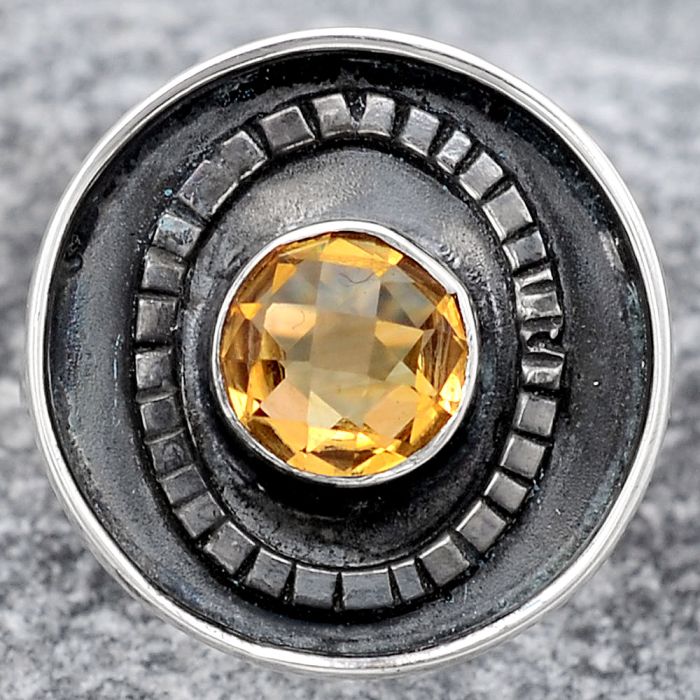 Faceted Natural Citrine Ring size-7 SDR116886 R-1080, 7x7 mm