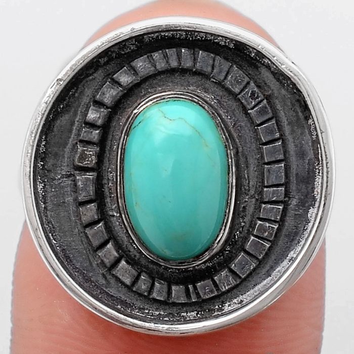 Natural Rare Turquoise Nevada Aztec Mt Ring size-7 SDR116891 R-1080, 6x9 mm